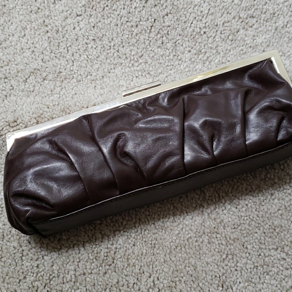 Brown faux leather clutch
